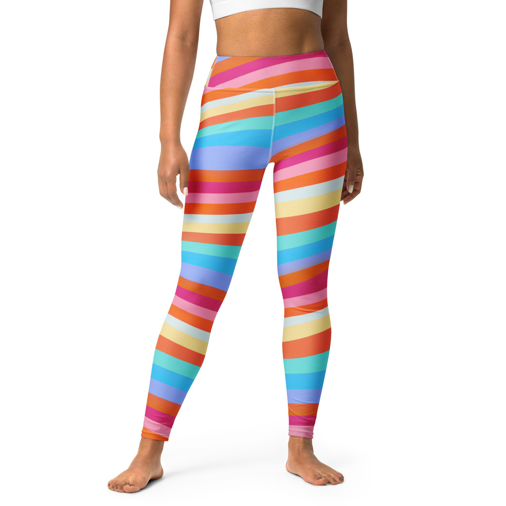 Women's Sand Rainbow Stripe Buttery Soft Yoga Leggings - Quick Drying, High Waisted Comfort