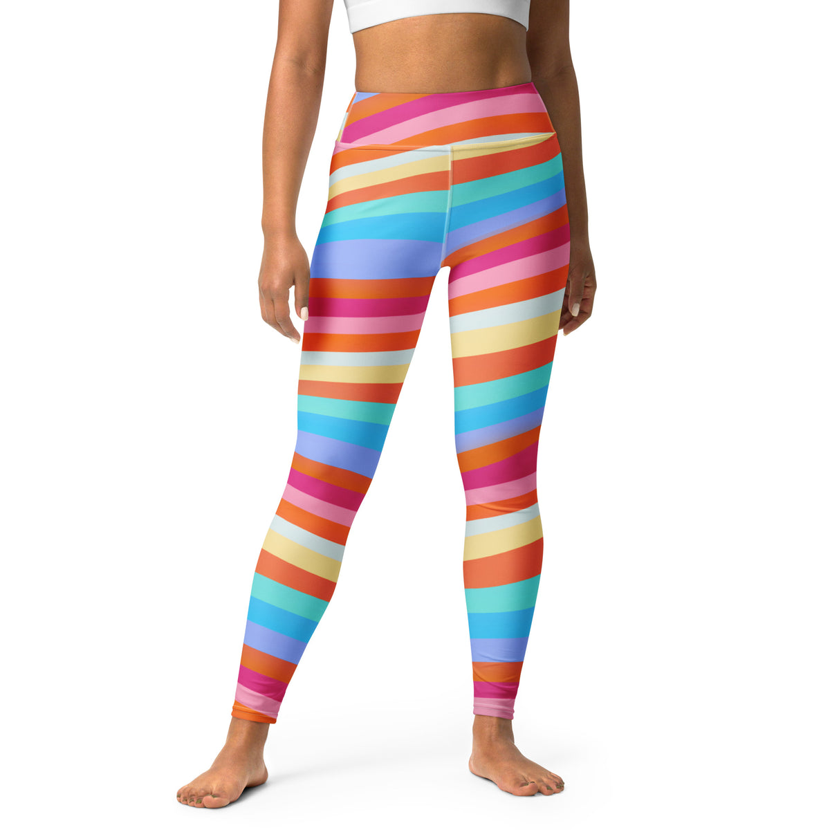 Women's Sand Rainbow Stripe Buttery Soft Yoga Leggings - Quick Drying, High Waisted Comfort