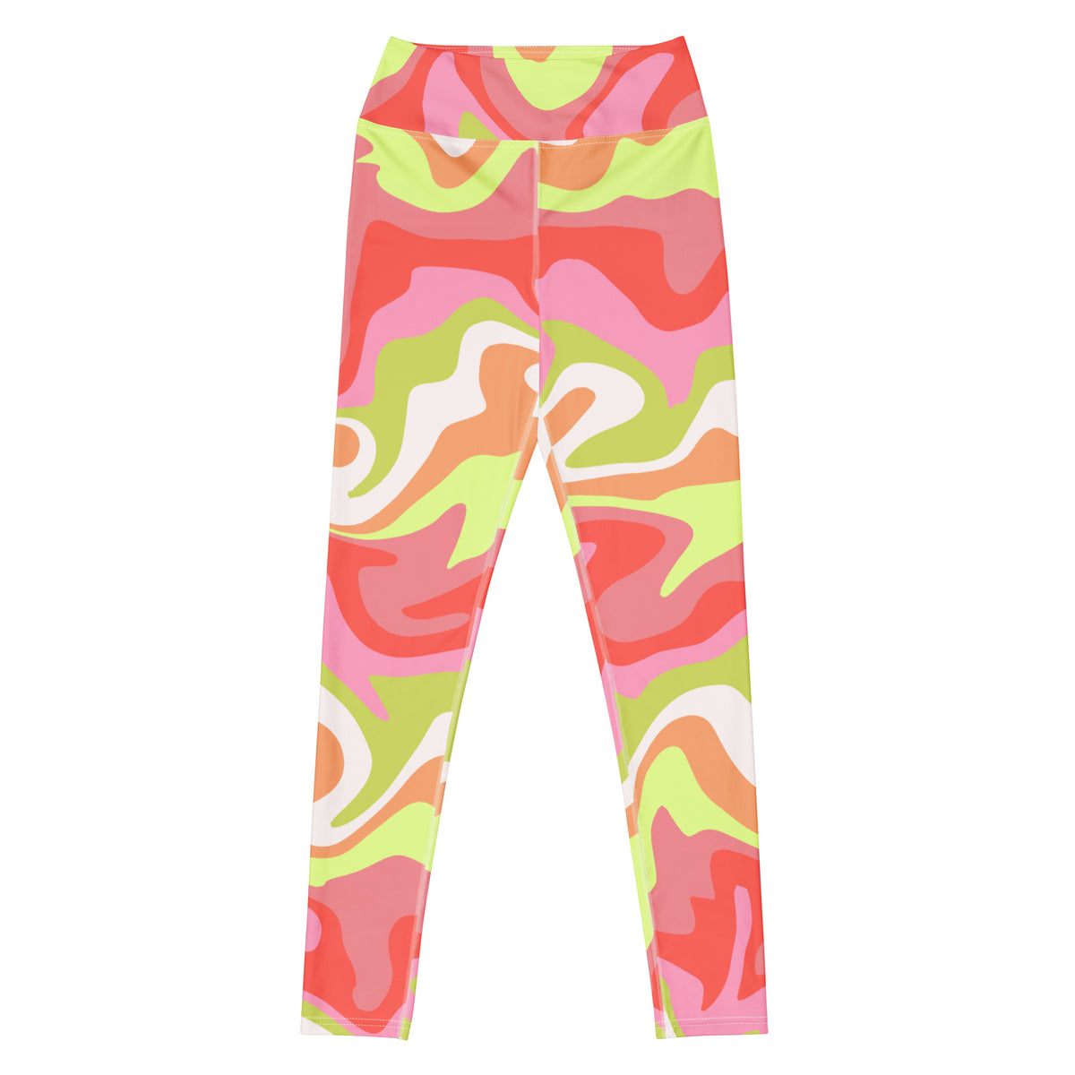 Women's Pink Green Retro Swirl Buttery Soft Yoga Leggings - Quick Drying, High Waisted Comfort