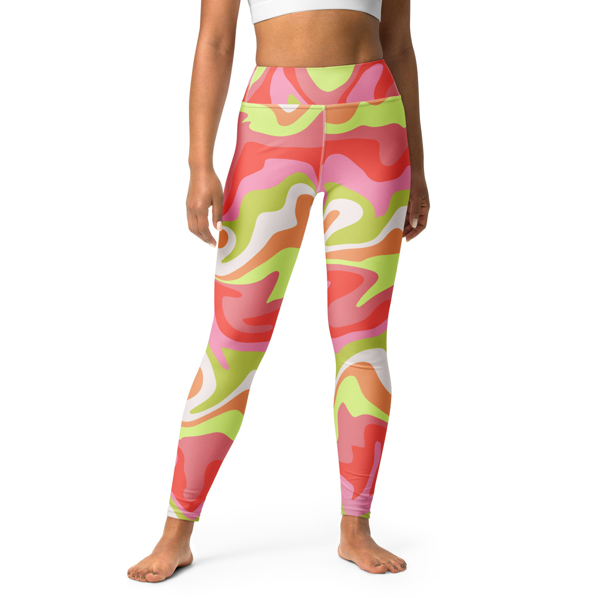 Women's Pink Green Retro Swirl Buttery Soft Yoga Leggings - Quick Drying, High Waisted Comfort