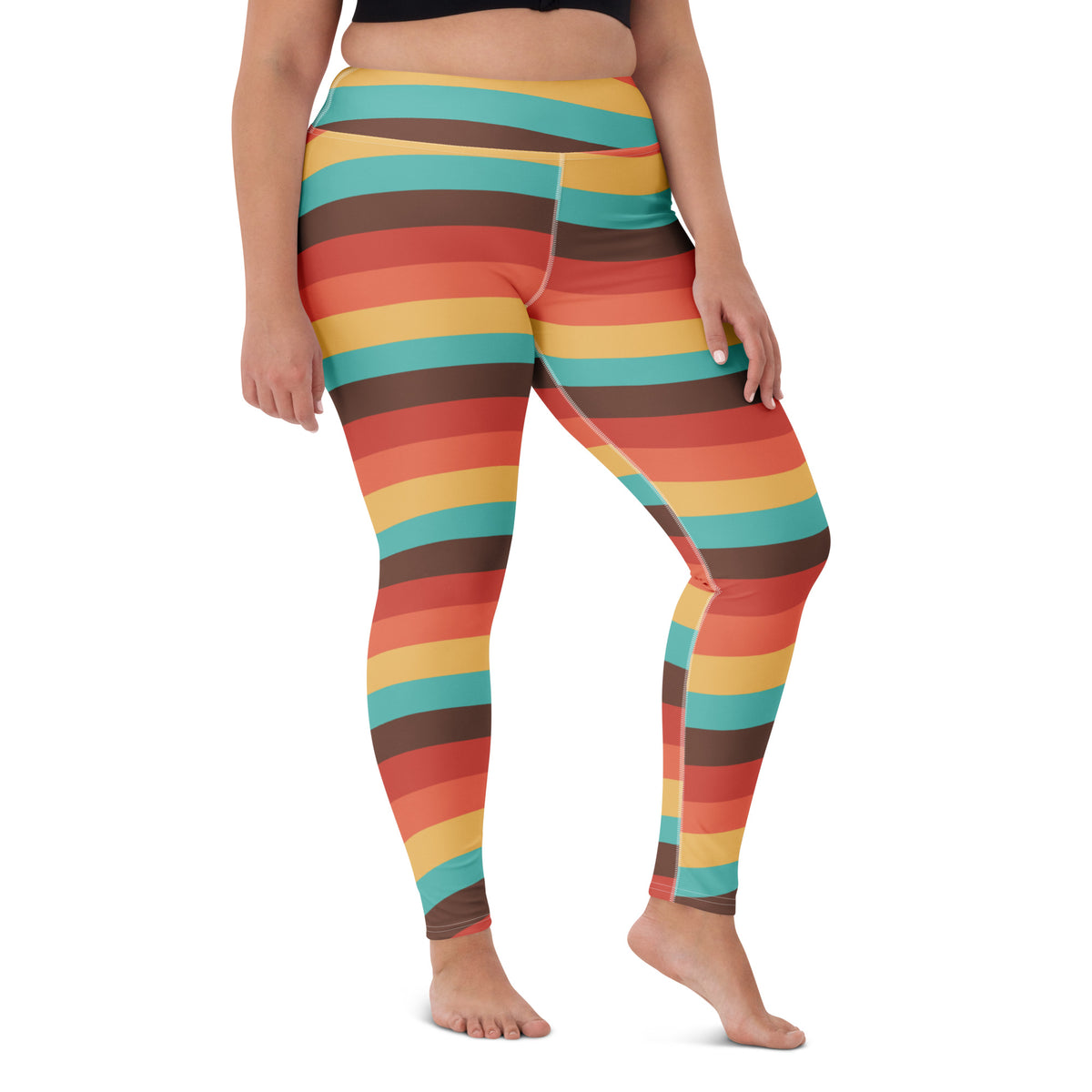 Women's Retro Rainbow Stripe Buttery Soft Yoga Leggings - Quick Drying, High Waisted Comfort