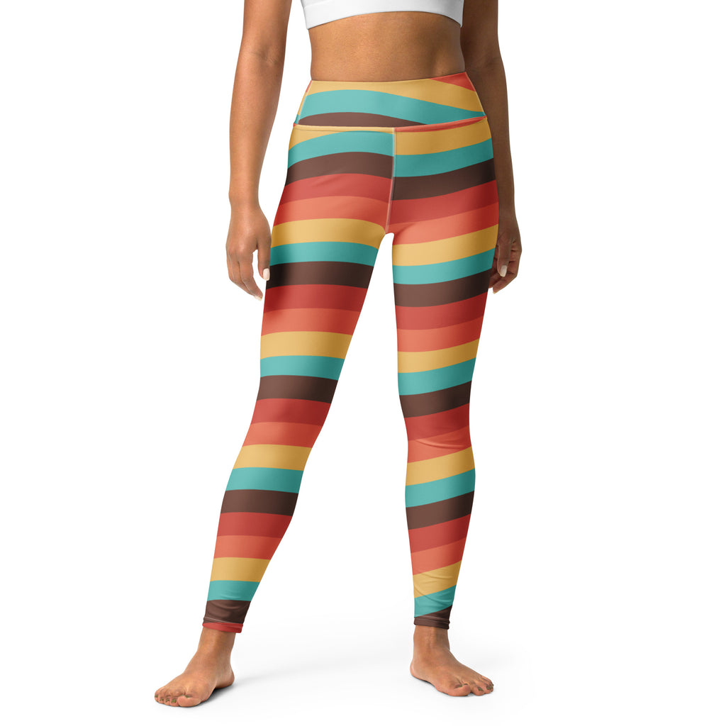 Women's Retro Rainbow Stripe Buttery Soft Yoga Leggings - Quick Drying, High Waisted Comfort