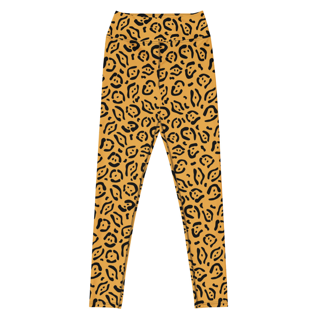 Women's Gold Leopard Print Buttery Soft Yoga Leggings - Quick Drying, High Waisted Comfort