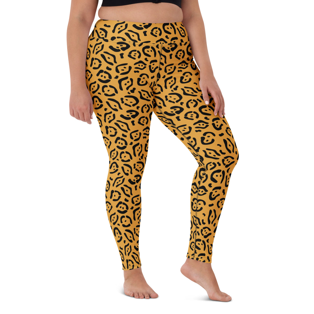 Women's Gold Leopard Print Buttery Soft Yoga Leggings - Quick Drying, High Waisted Comfort