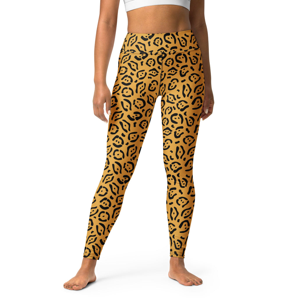 Women's Gold Leopard Print Buttery Soft Yoga Leggings - Quick Drying, High Waisted Comfort