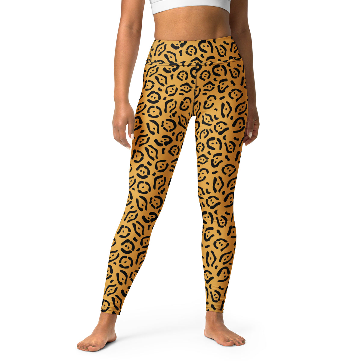 Women's Gold Leopard Print Buttery Soft Yoga Leggings - Quick Drying, High Waisted Comfort