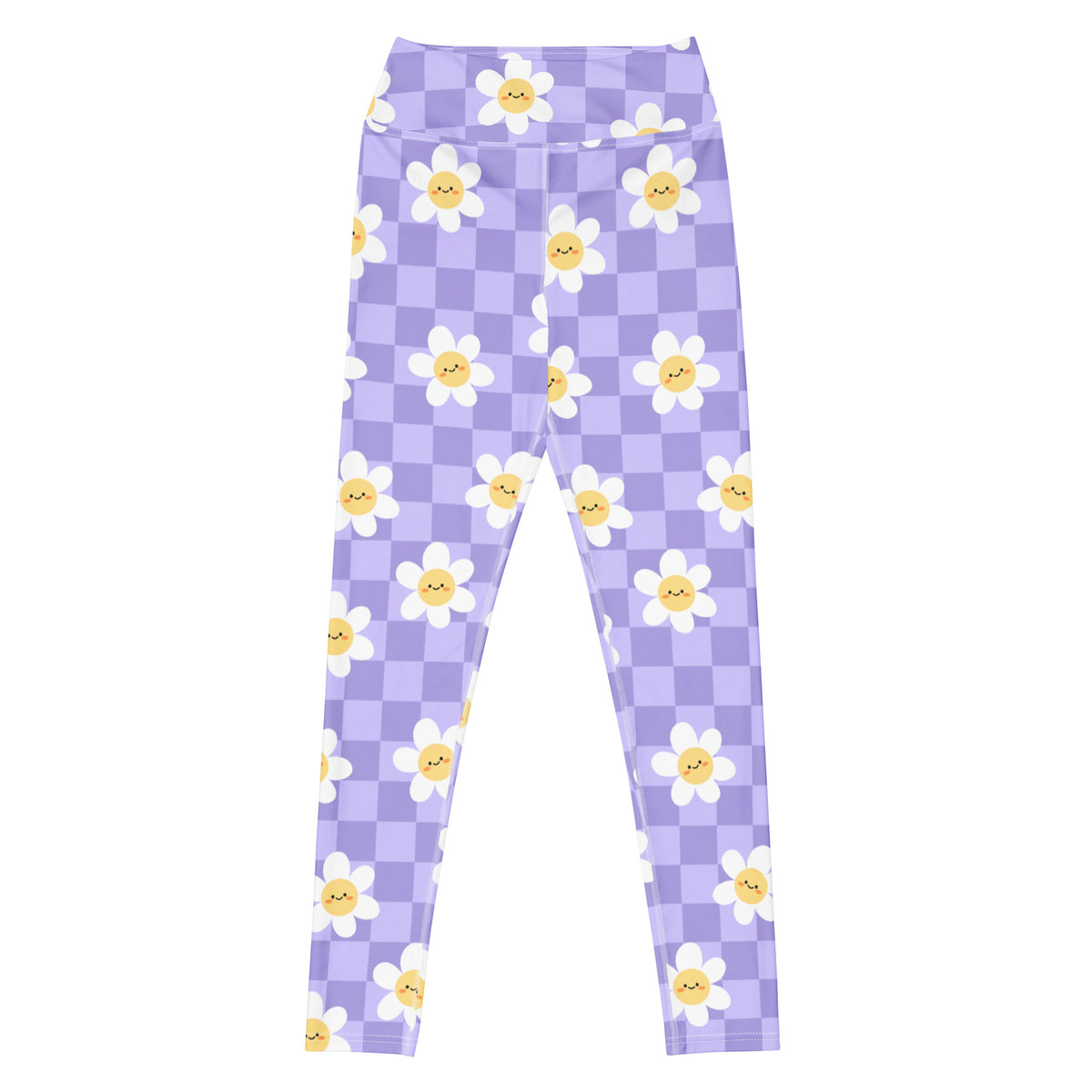 Women's Purple Daisy Checkered Buttery Soft Yoga Leggings - Quick Drying, High Waisted Comfort