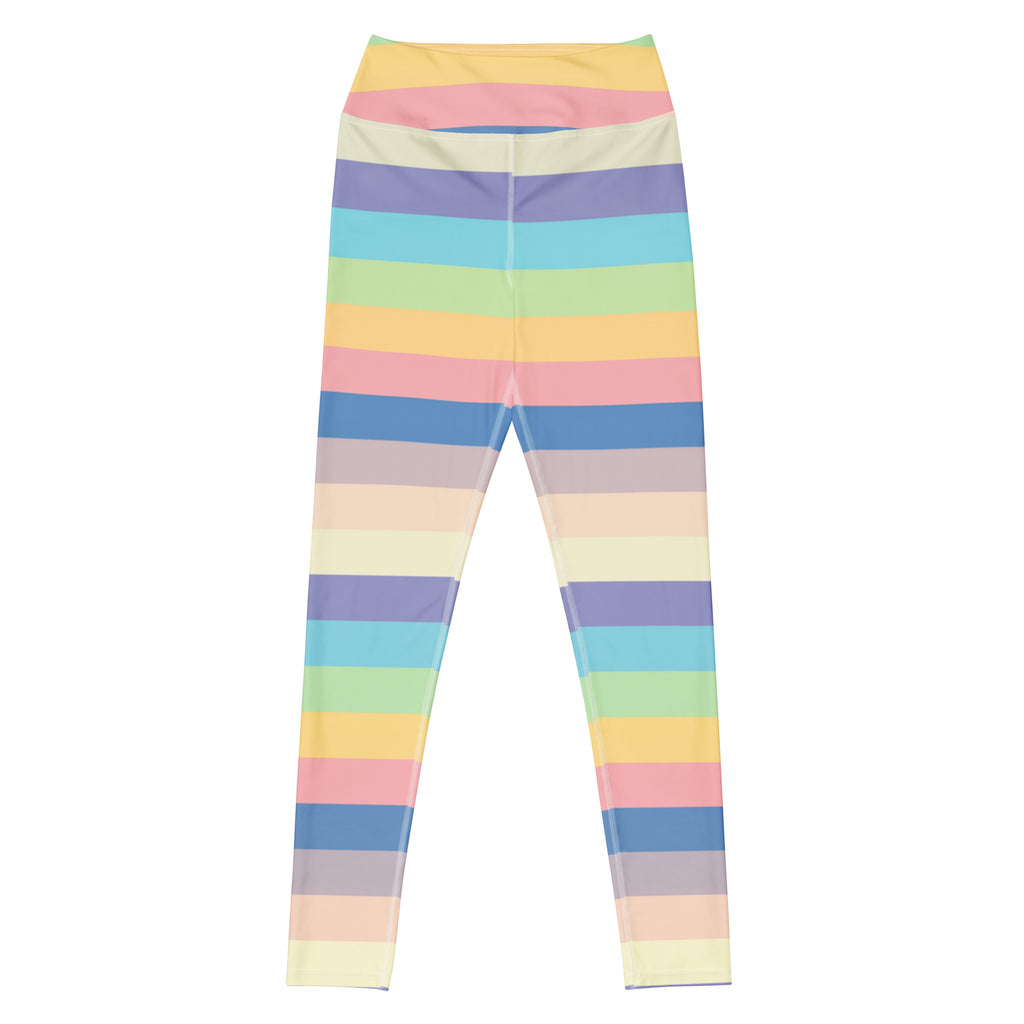 Women's Pastel Light Rainbow Striped Buttery Soft Yoga Leggings - Quick Drying, High Waisted Comfort