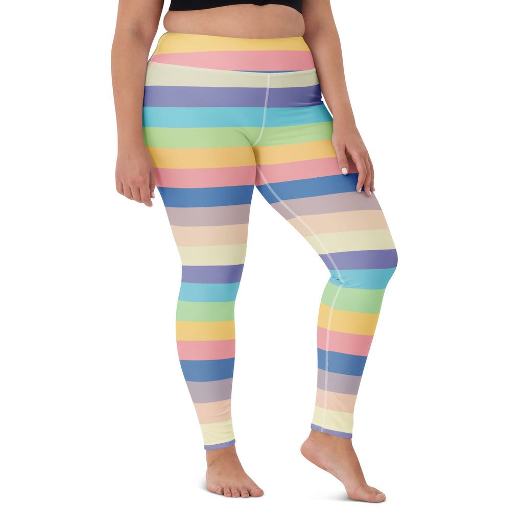 Women's Pastel Light Rainbow Striped Buttery Soft Yoga Leggings - Quick Drying, High Waisted Comfort