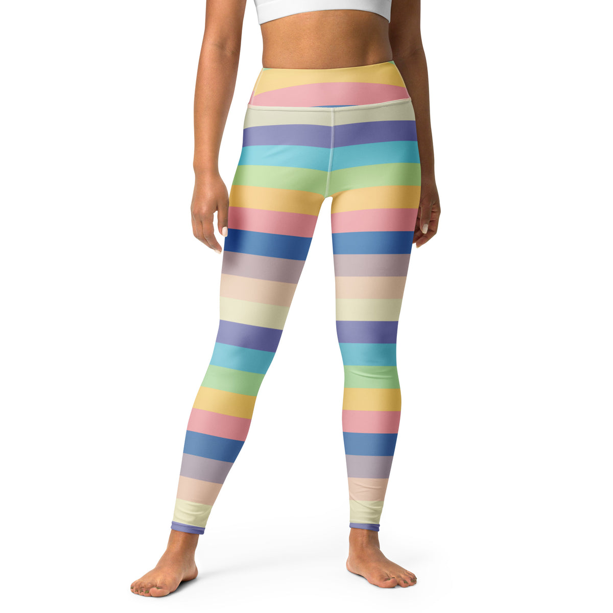 Women's Pastel Light Rainbow Striped Buttery Soft Yoga Leggings - Quick Drying, High Waisted Comfort