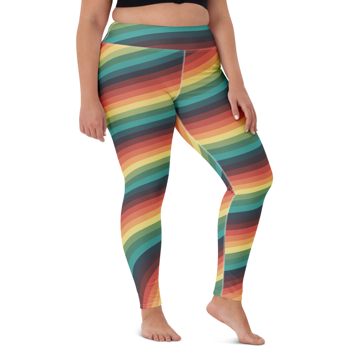 Women's Retro Striped Buttery Soft Yoga Leggings - Quick Drying, High Waisted Comfort