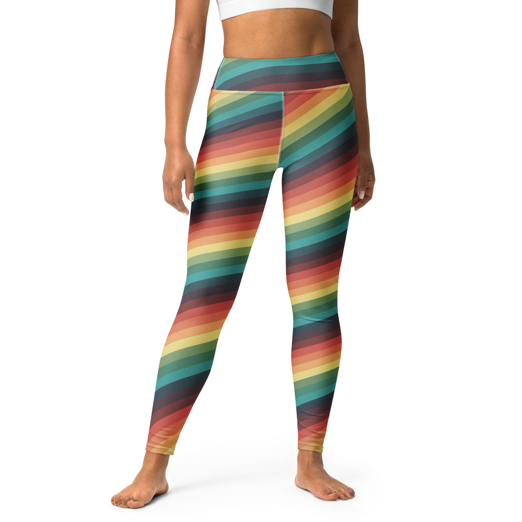 Women's Retro Striped Buttery Soft Yoga Leggings - Quick Drying, High Waisted Comfort