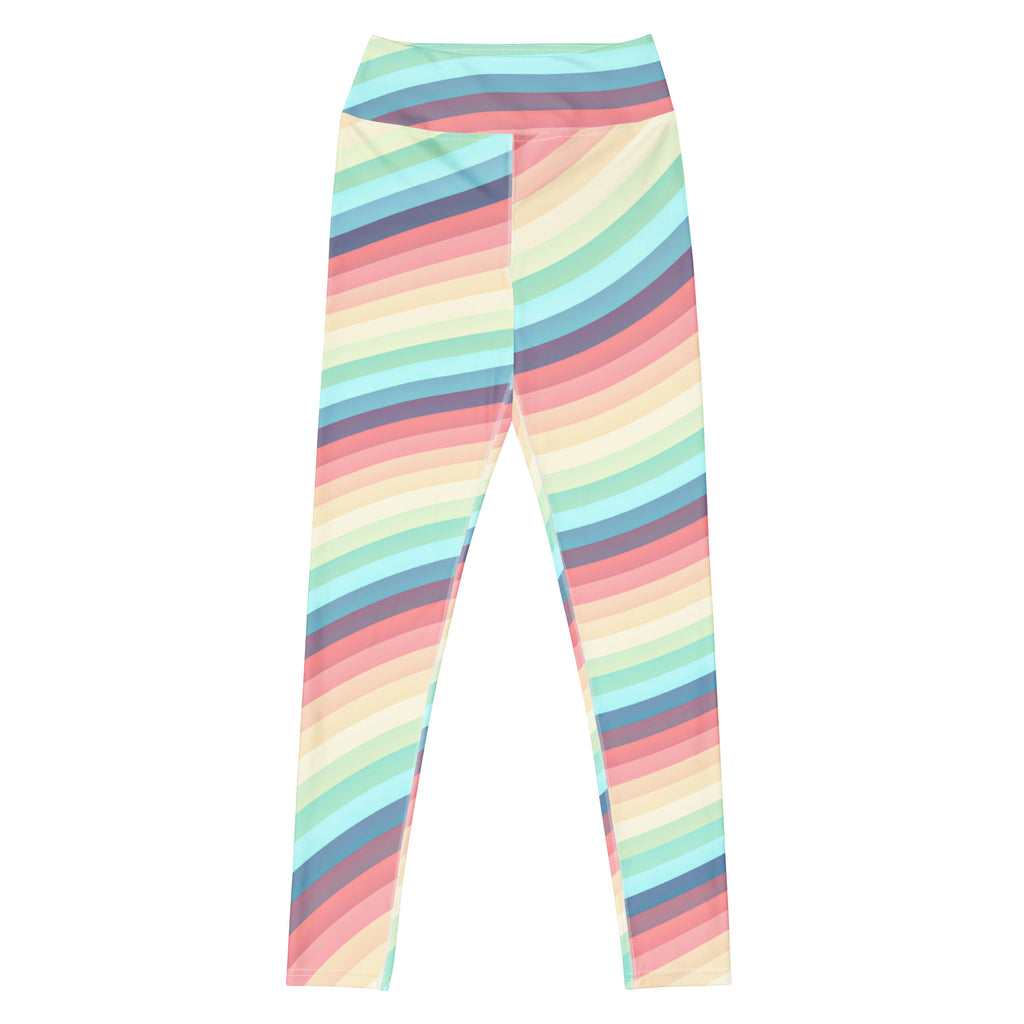 Women's Pastel Retro Striped Buttery Soft Yoga Leggings - Quick Drying, High Waisted Comfort