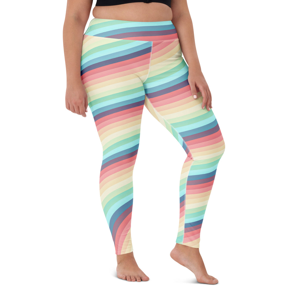 Women's Pastel Retro Striped Buttery Soft Yoga Leggings - Quick Drying, High Waisted Comfort