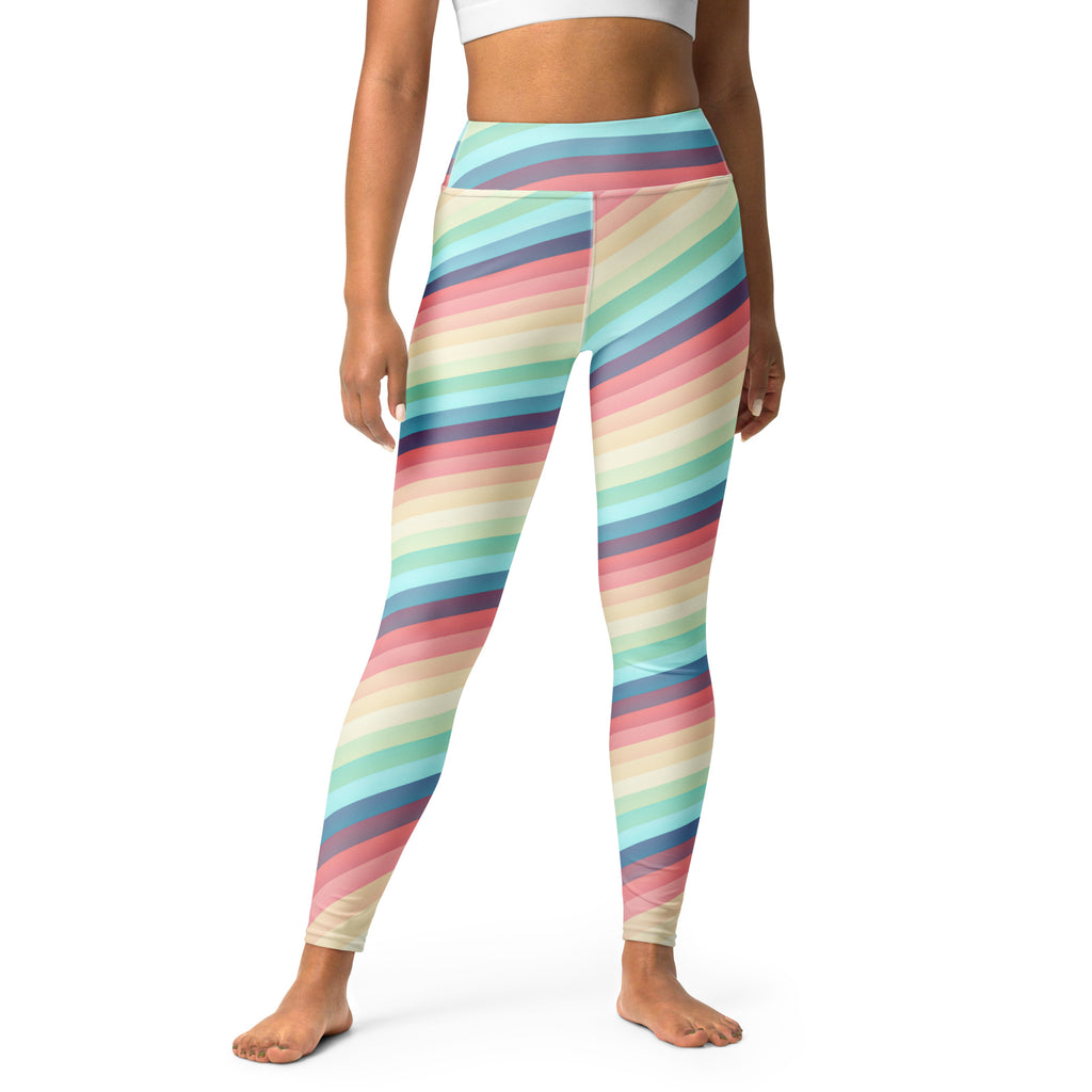 Women's Pastel Retro Striped Buttery Soft Yoga Leggings - Quick Drying, High Waisted Comfort