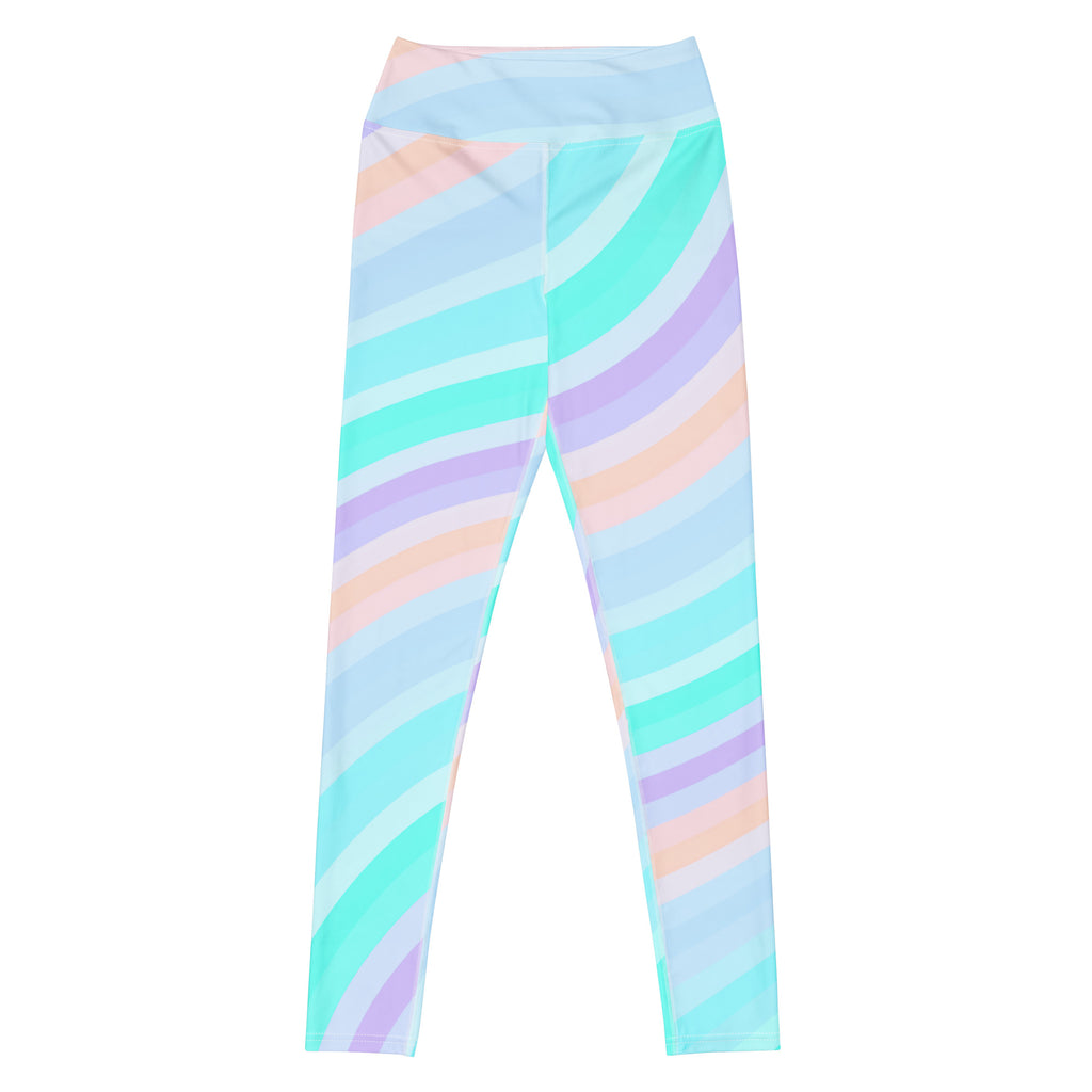 Women's Pastel Blue Rainbow Striped Buttery Soft Yoga Leggings - Quick Drying, High Waisted Comfort