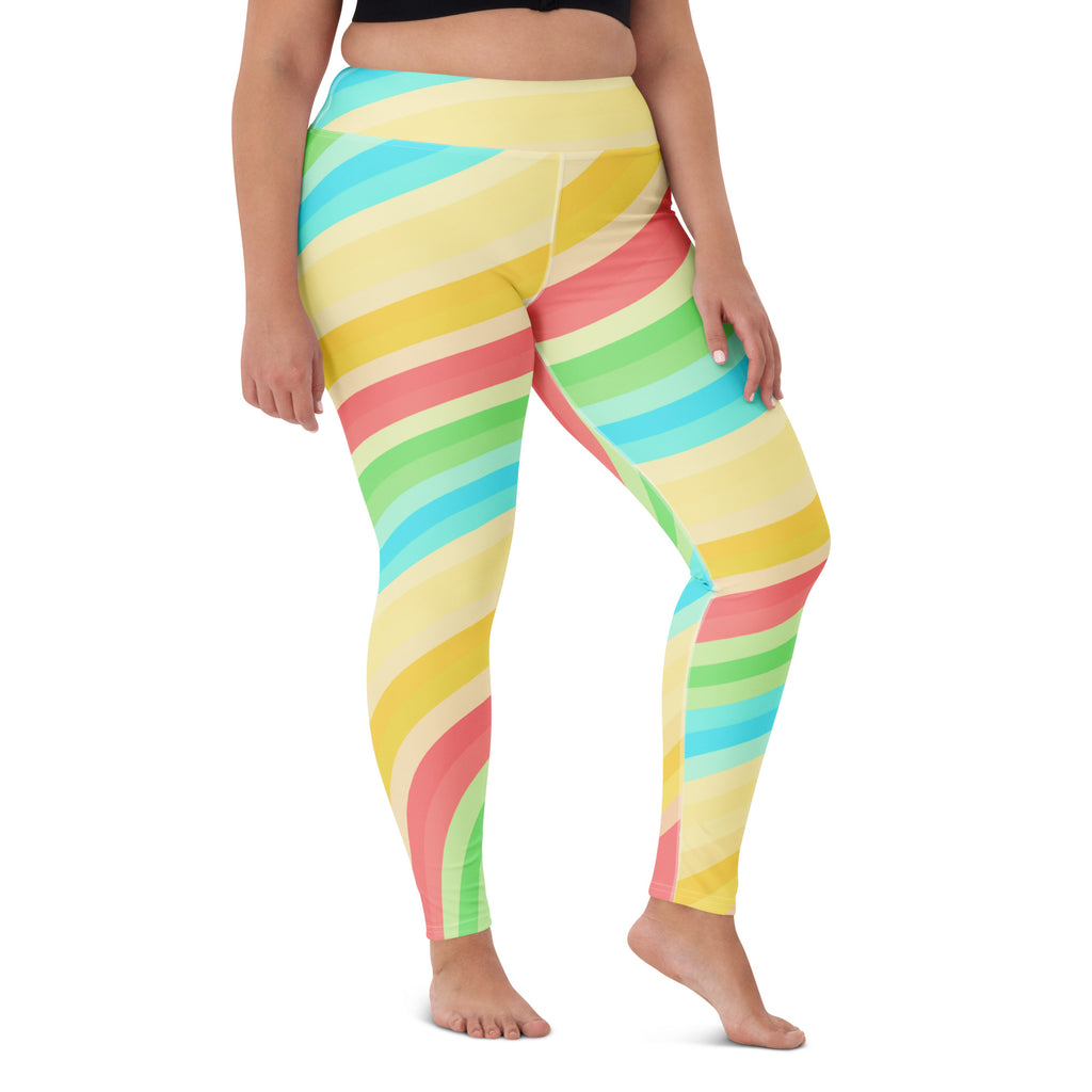 Women's Sand Rainbow Striped Buttery Soft Yoga Leggings - Quick Drying, High Waisted Comfort