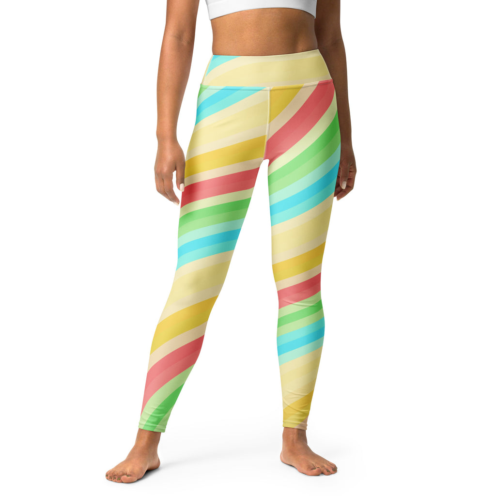 Women's Sand Rainbow Striped Buttery Soft Yoga Leggings - Quick Drying, High Waisted Comfort