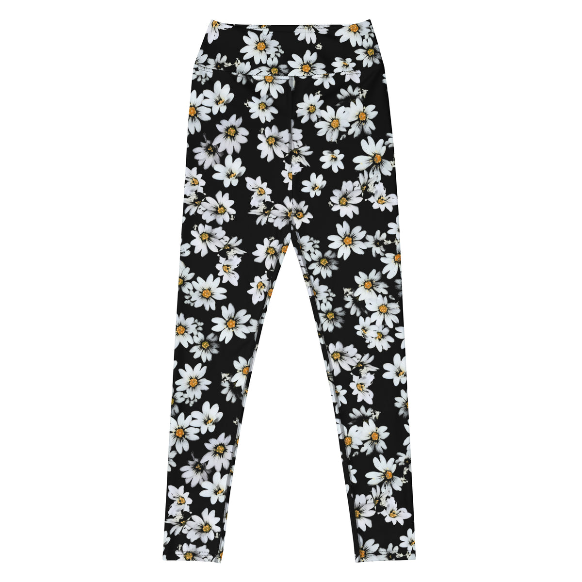 Women's Black Daisy Floral Buttery Soft Yoga Leggings - Quick Drying, High Waisted Comfort