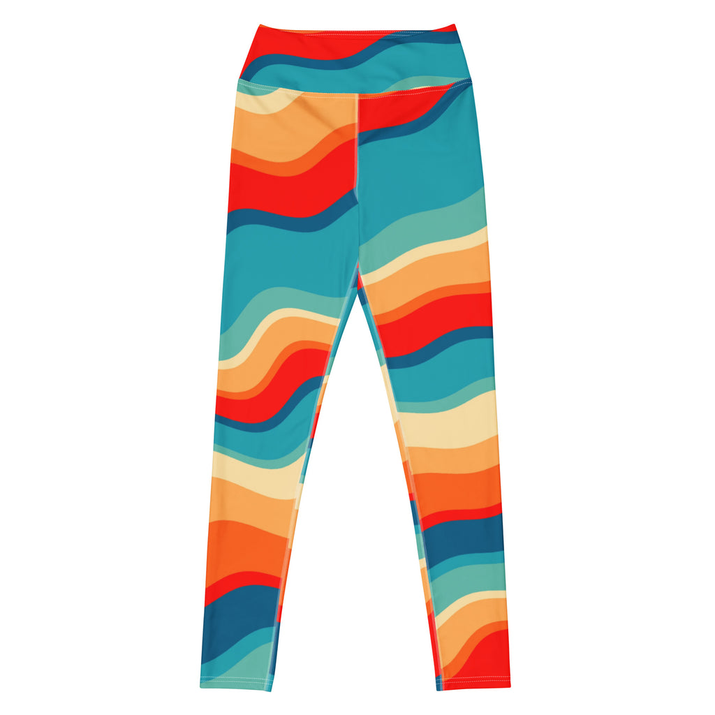 Women's Colorful Retro Wavy Stripe Buttery Soft Yoga Leggings - Quick Drying, High Waisted Comfort