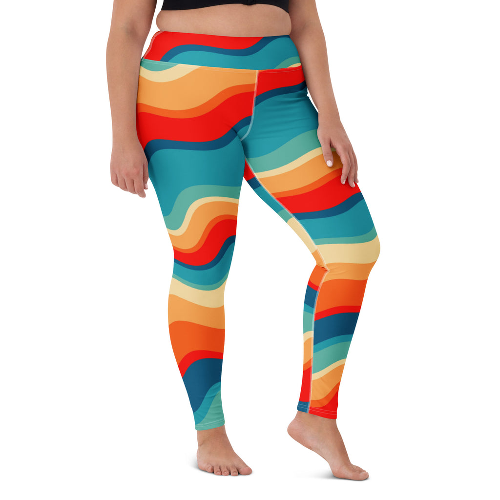 Women's Colorful Retro Wavy Stripe Buttery Soft Yoga Leggings - Quick Drying, High Waisted Comfort