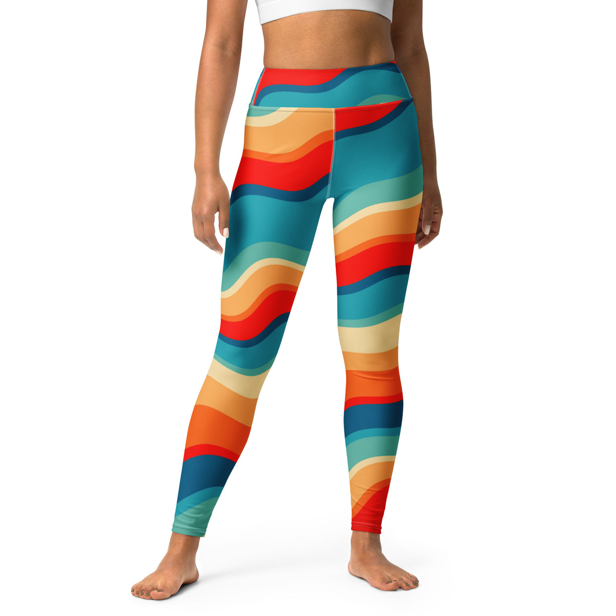 Women's Colorful Retro Wavy Stripe Buttery Soft Yoga Leggings - Quick Drying, High Waisted Comfort