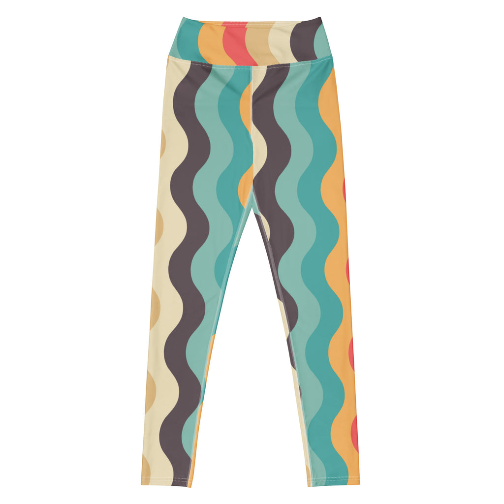 Women's Retro Wavy Striped Buttery Soft Yoga Leggings - Quick Drying, High Waisted Comfort