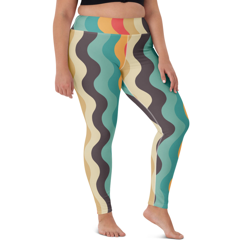 Women's Retro Wavy Striped Buttery Soft Yoga Leggings - Quick Drying, High Waisted Comfort