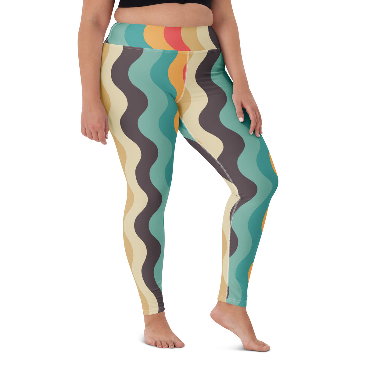 Women's Retro Wavy Striped Buttery Soft Yoga Leggings - Quick Drying, High Waisted Comfort