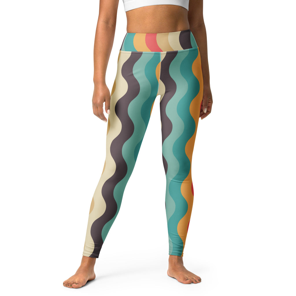Women's Retro Wavy Striped Buttery Soft Yoga Leggings - Quick Drying, High Waisted Comfort