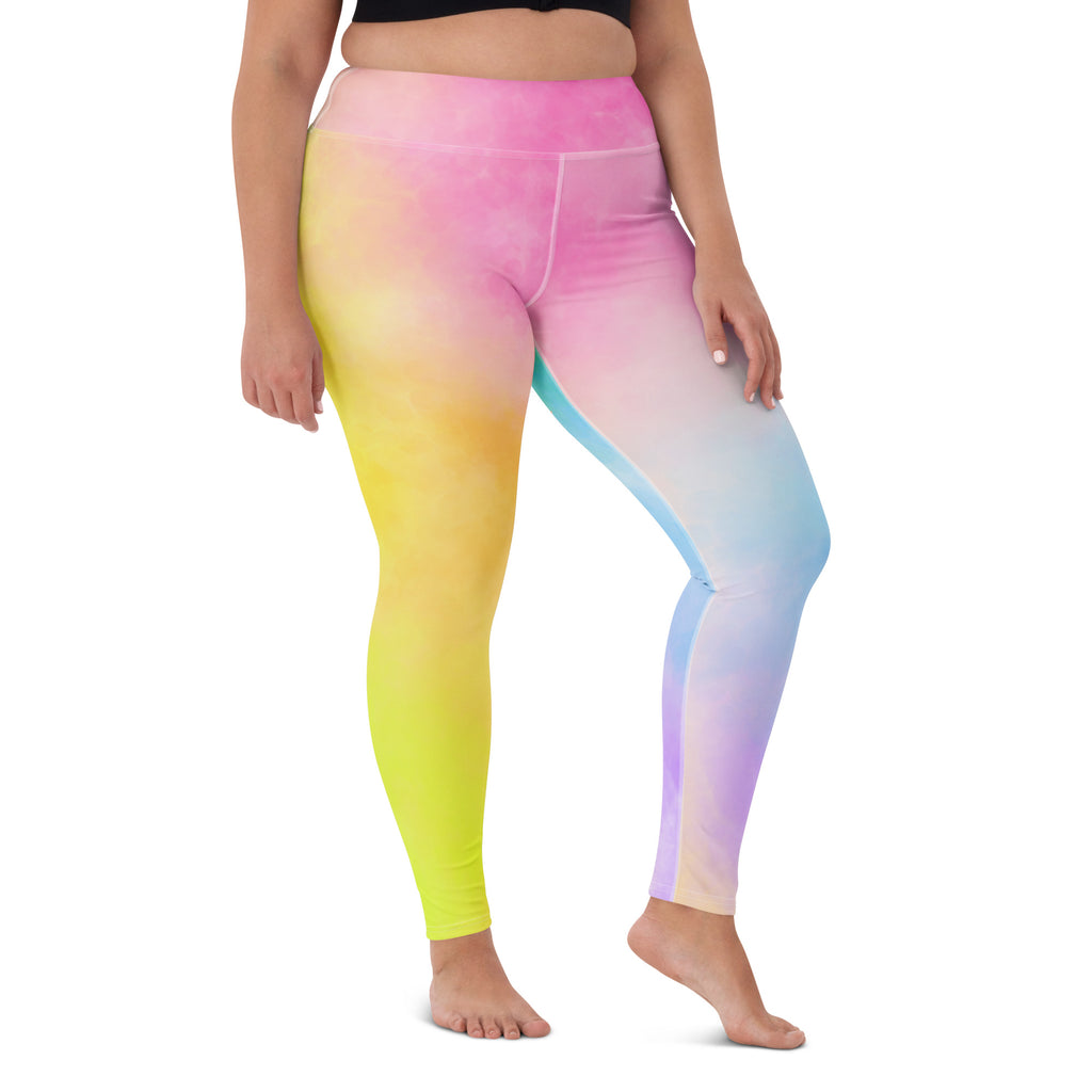 Women's Pastel Rainbow Watercolor Tie Dye Buttery Soft Yoga Leggings - Quick Drying, High Waisted Comfort