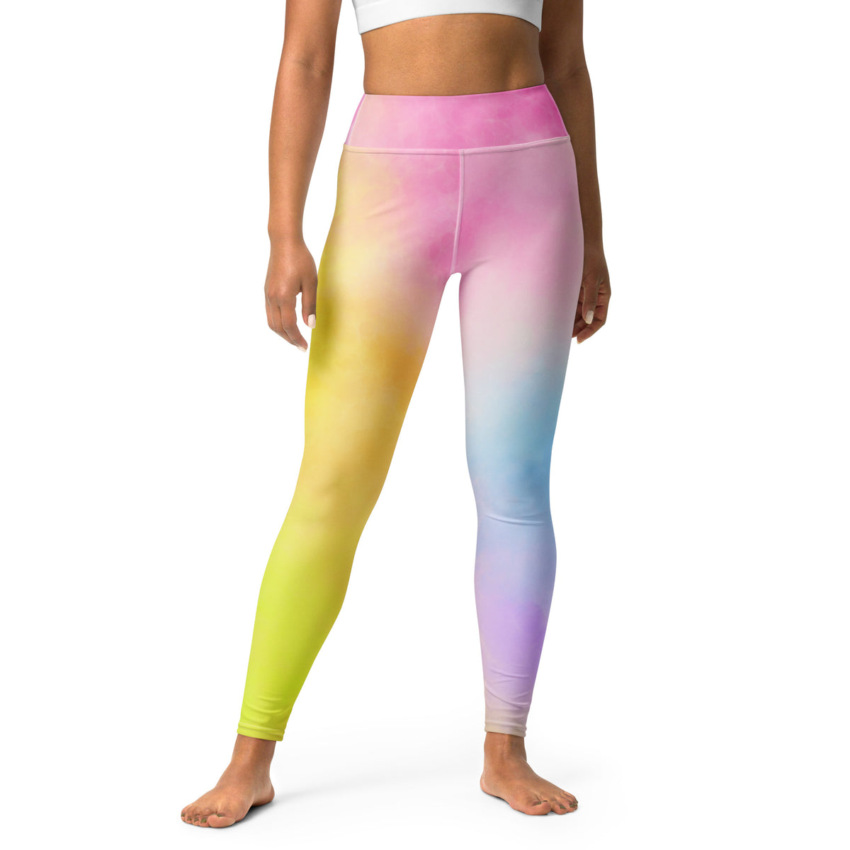 Women's Pastel Rainbow Watercolor Tie Dye Buttery Soft Yoga Leggings - Quick Drying, High Waisted Comfort