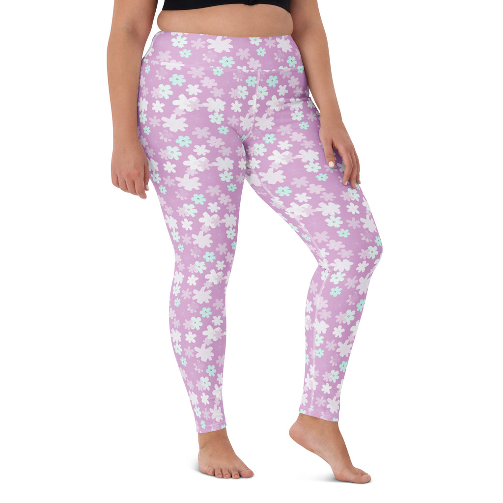 Women's Lavender Floral Buttery Soft Yoga Leggings - Quick Drying, High Waisted Comfort