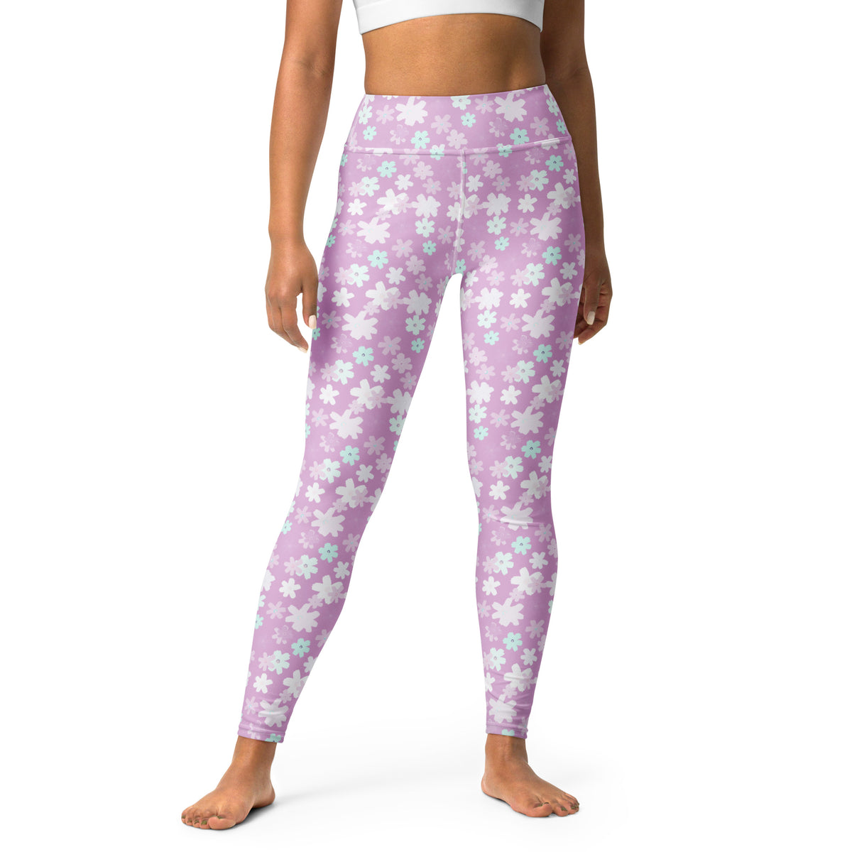 Women's Lavender Floral Buttery Soft Yoga Leggings - Quick Drying, High Waisted Comfort
