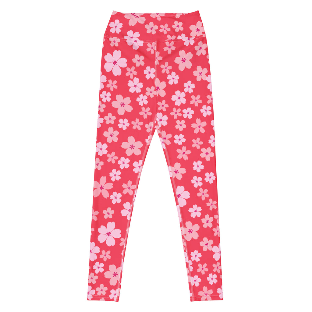 Women's Bright Pink Cherry Blossom Buttery Soft Yoga Leggings - Quick Drying, High Waisted Comfort