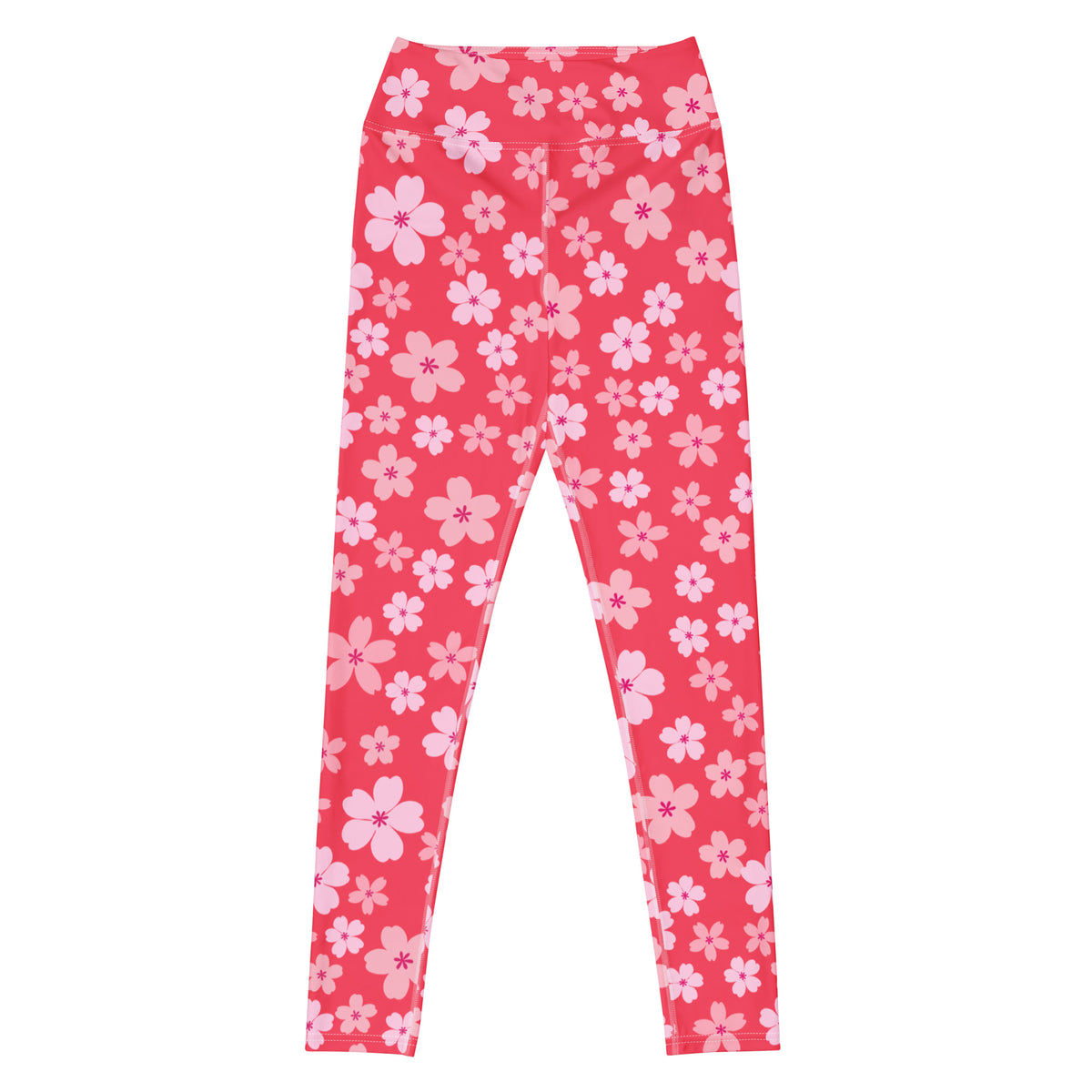 Women's Bright Pink Cherry Blossom Buttery Soft Yoga Leggings - Quick Drying, High Waisted Comfort