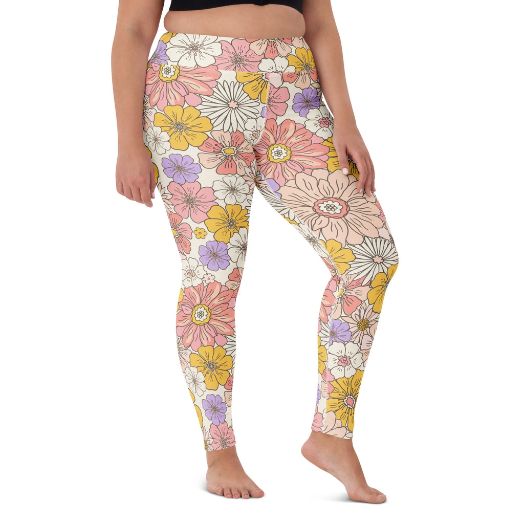 Women's Retro Floral Buttery Soft Yoga Leggings - Quick Drying, High Waisted Comfort