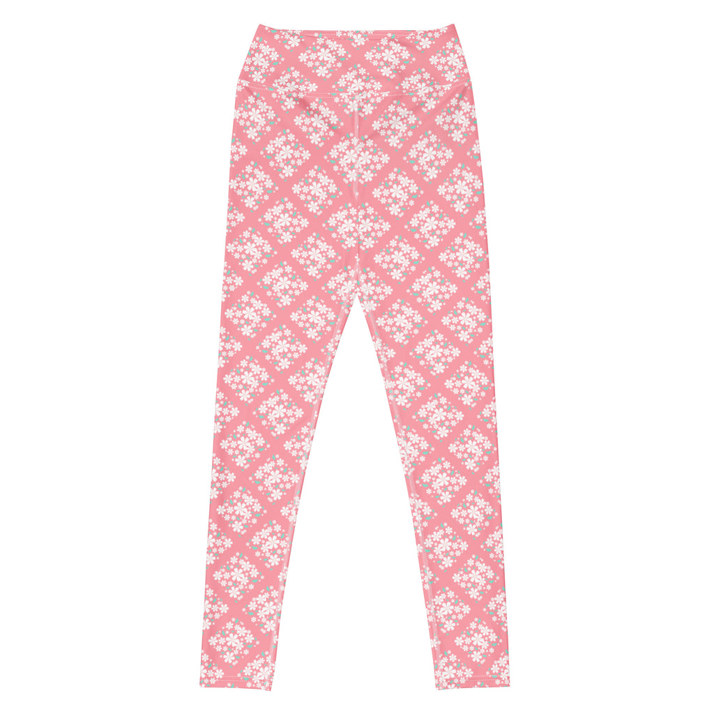 Women's Pink Floral Diamond Buttery Soft Yoga Leggings - Quick Drying, High Waisted Comfort