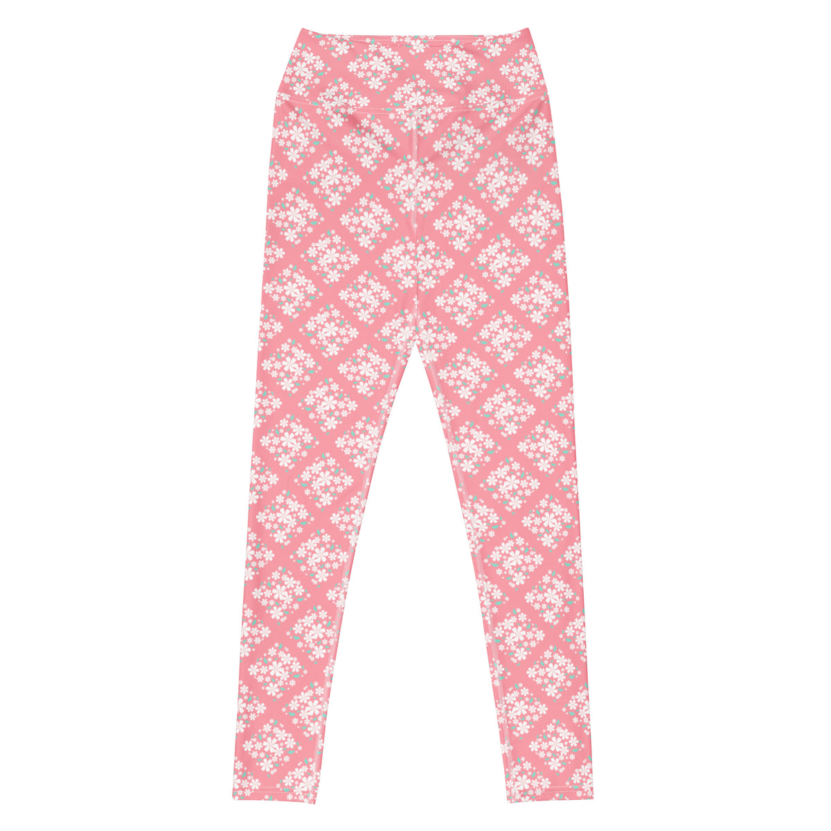 Women's Pink Floral Diamond Buttery Soft Yoga Leggings - Quick Drying, High Waisted Comfort