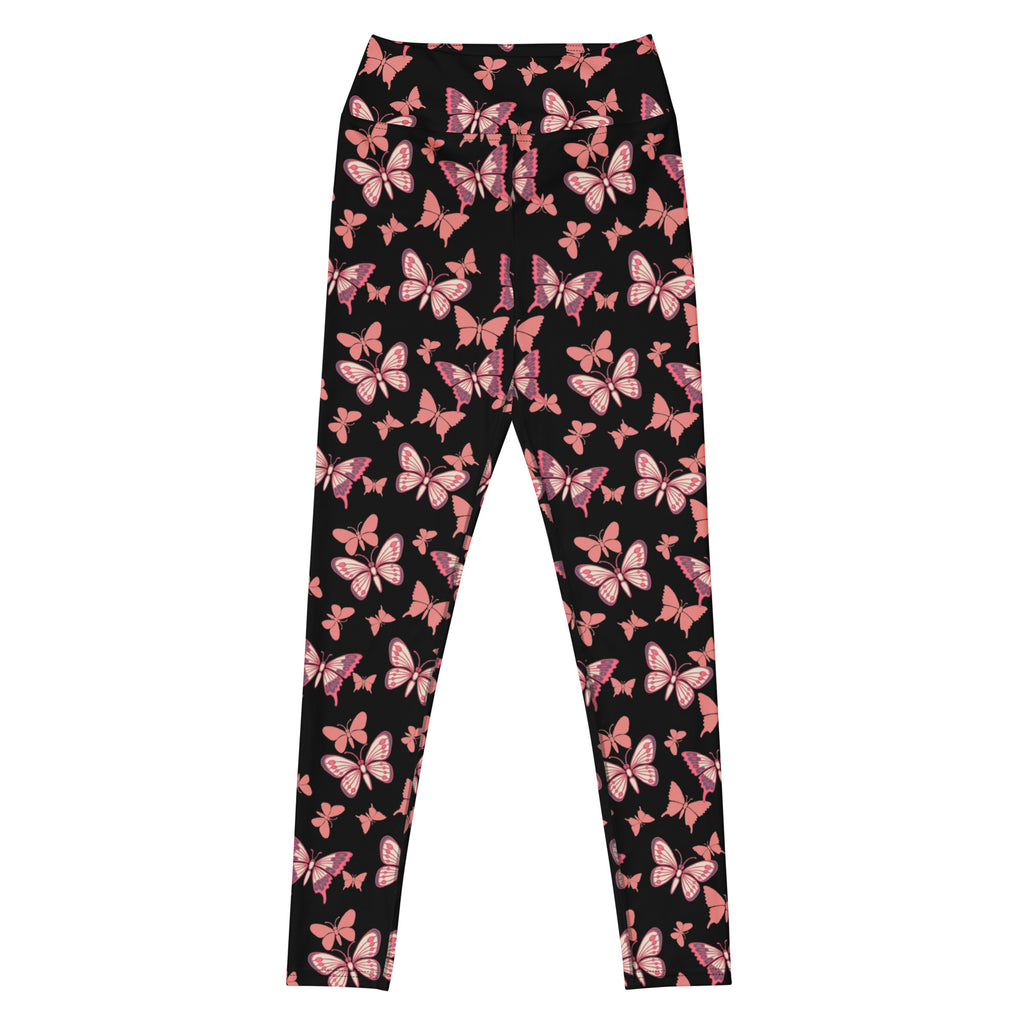Women's Vibrant Pink Butterfly Buttery Soft Yoga Leggings - Quick Drying, High Waisted Comfort