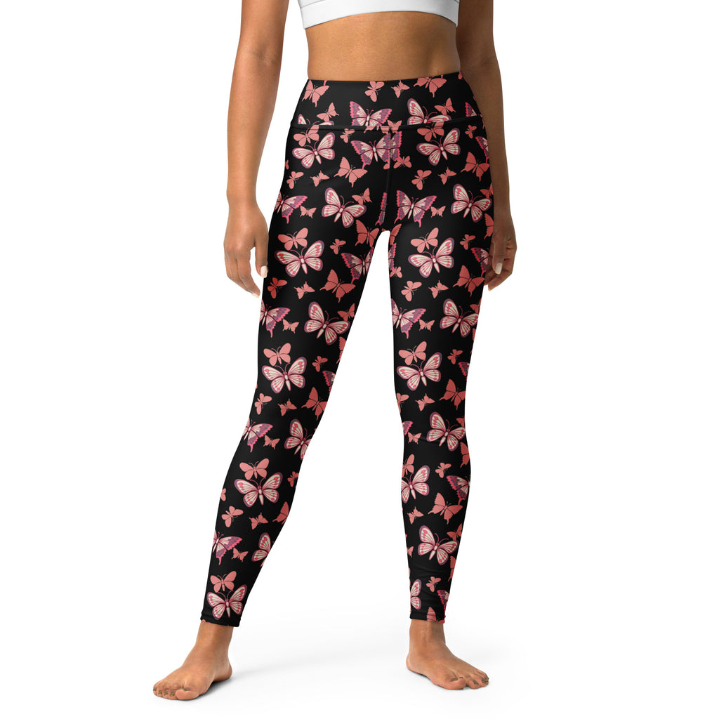 Women's Vibrant Pink Butterfly Buttery Soft Yoga Leggings - Quick Drying, High Waisted Comfort