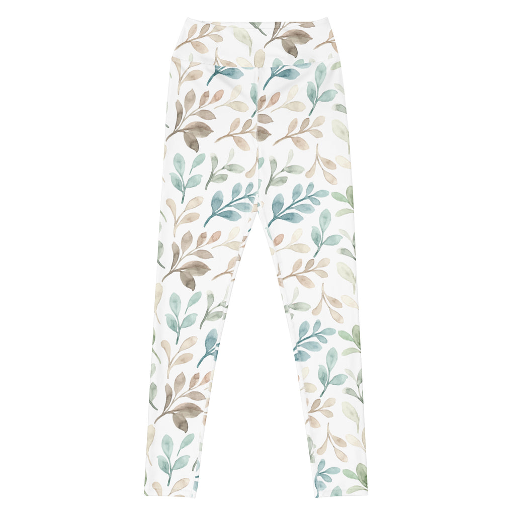 Women's Watercolor Leaf Buttery Soft Yoga Leggings - Quick Drying, High Waisted Comfort