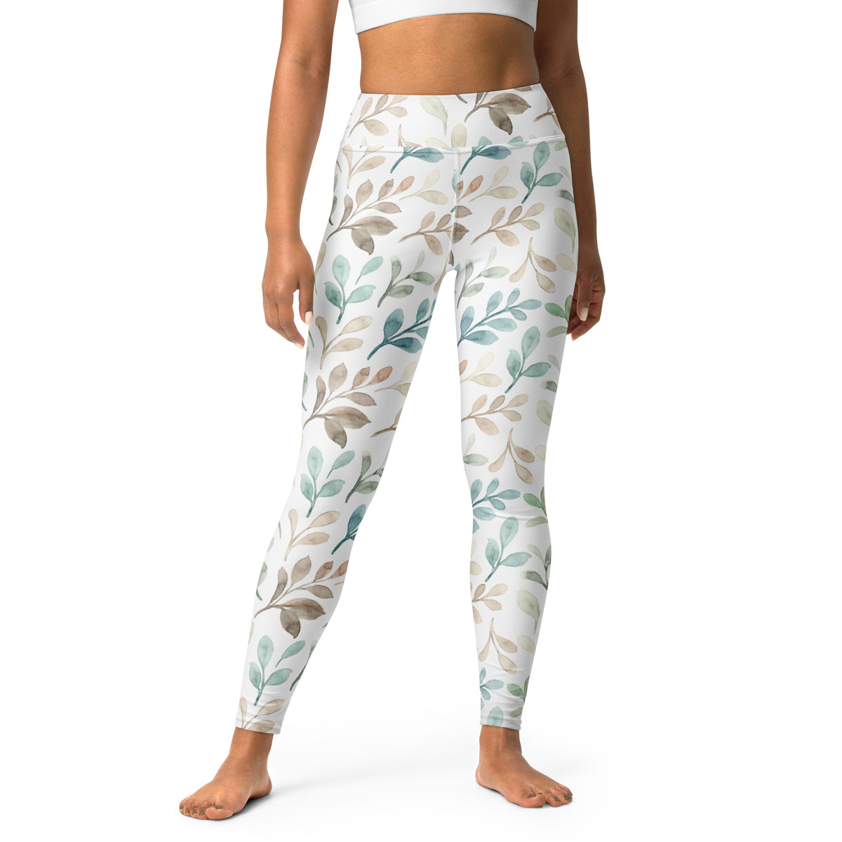 Women's Watercolor Leaf Buttery Soft Yoga Leggings - Quick Drying, High Waisted Comfort