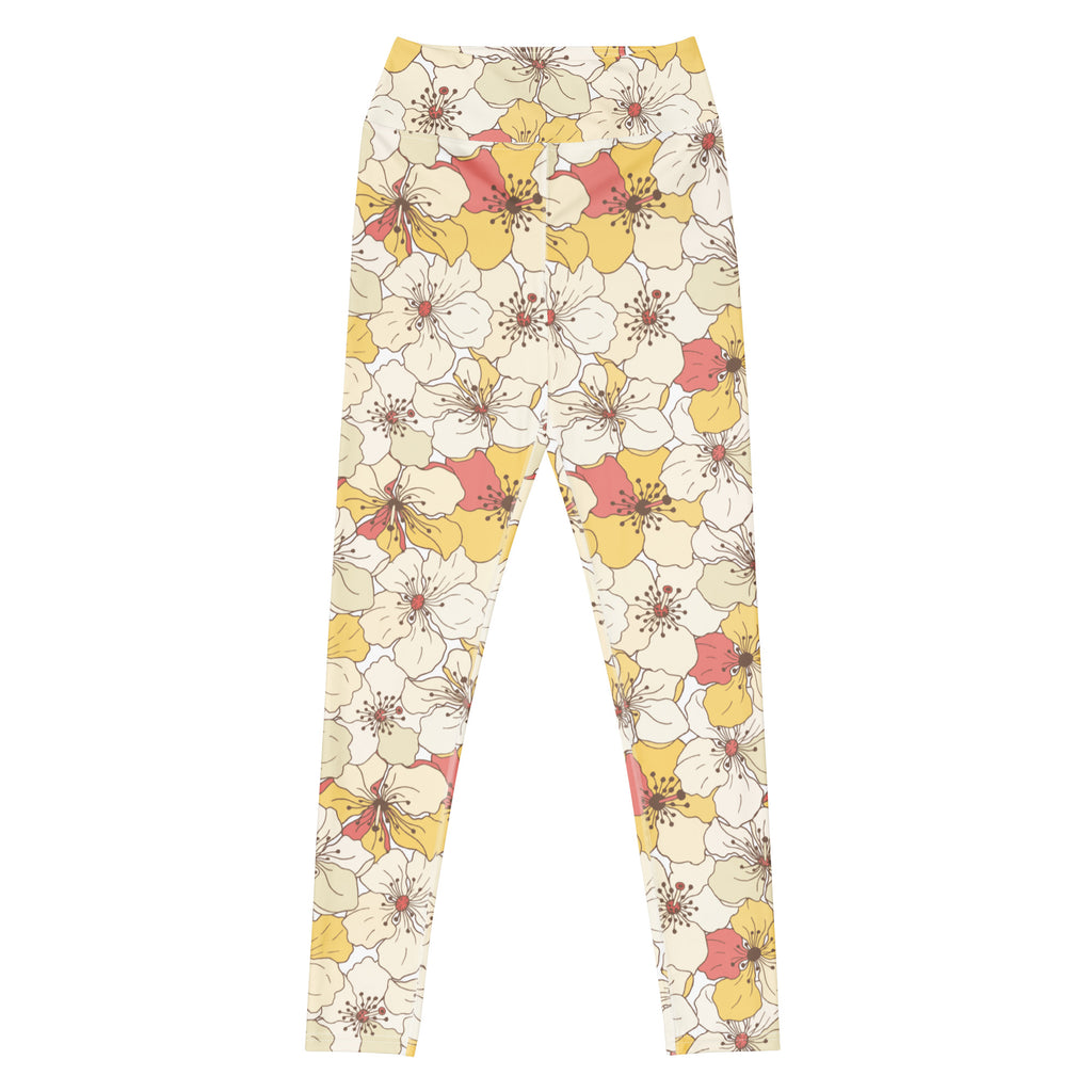 Women's Vintage Cream Floral Buttery Soft Yoga Leggings - Quick Drying, High Waisted Comfort