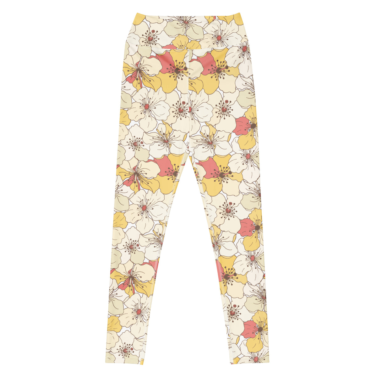 Women's Vintage Cream Floral Buttery Soft Yoga Leggings - Quick Drying, High Waisted Comfort