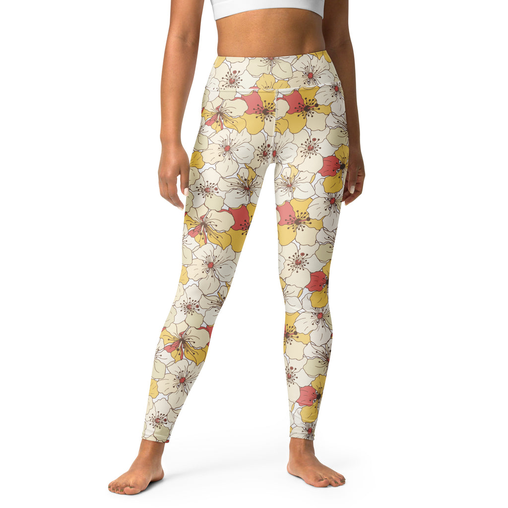 Women's Vintage Cream Floral Buttery Soft Yoga Leggings - Quick Drying, High Waisted Comfort