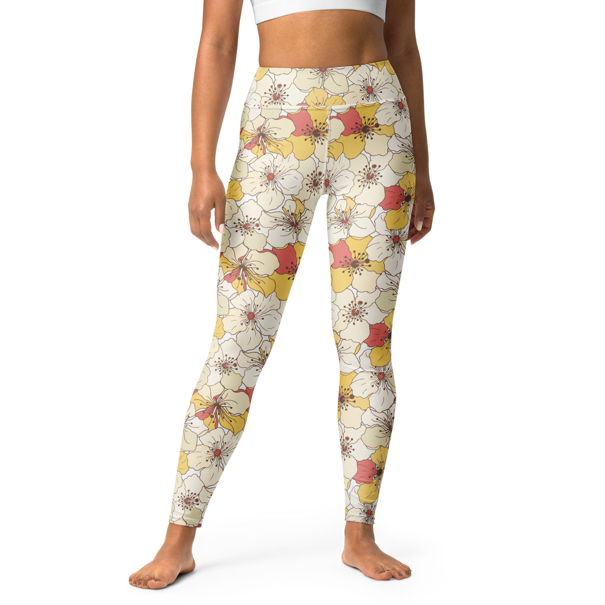 Women's Vintage Cream Floral Buttery Soft Yoga Leggings - Quick Drying, High Waisted Comfort