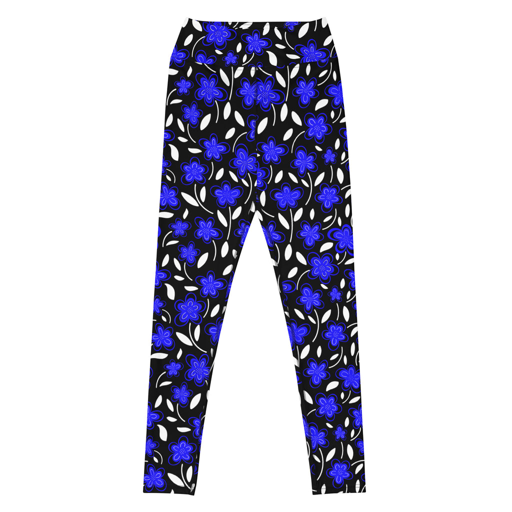 Women's Vibrant Blue Floral Buttery Soft Yoga Leggings - Quick Drying, High Waisted Comfort