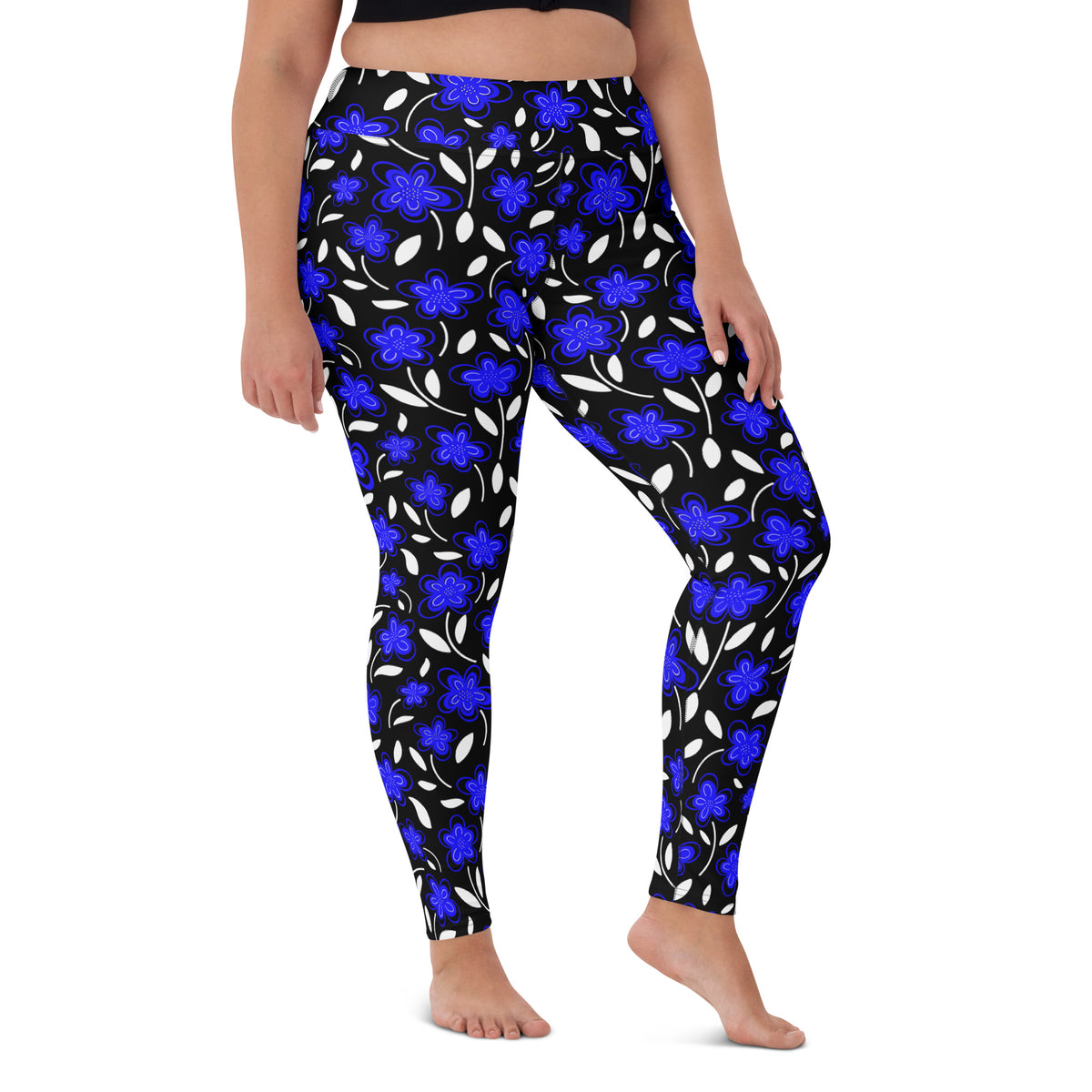 Women's Vibrant Blue Floral Buttery Soft Yoga Leggings - Quick Drying, High Waisted Comfort