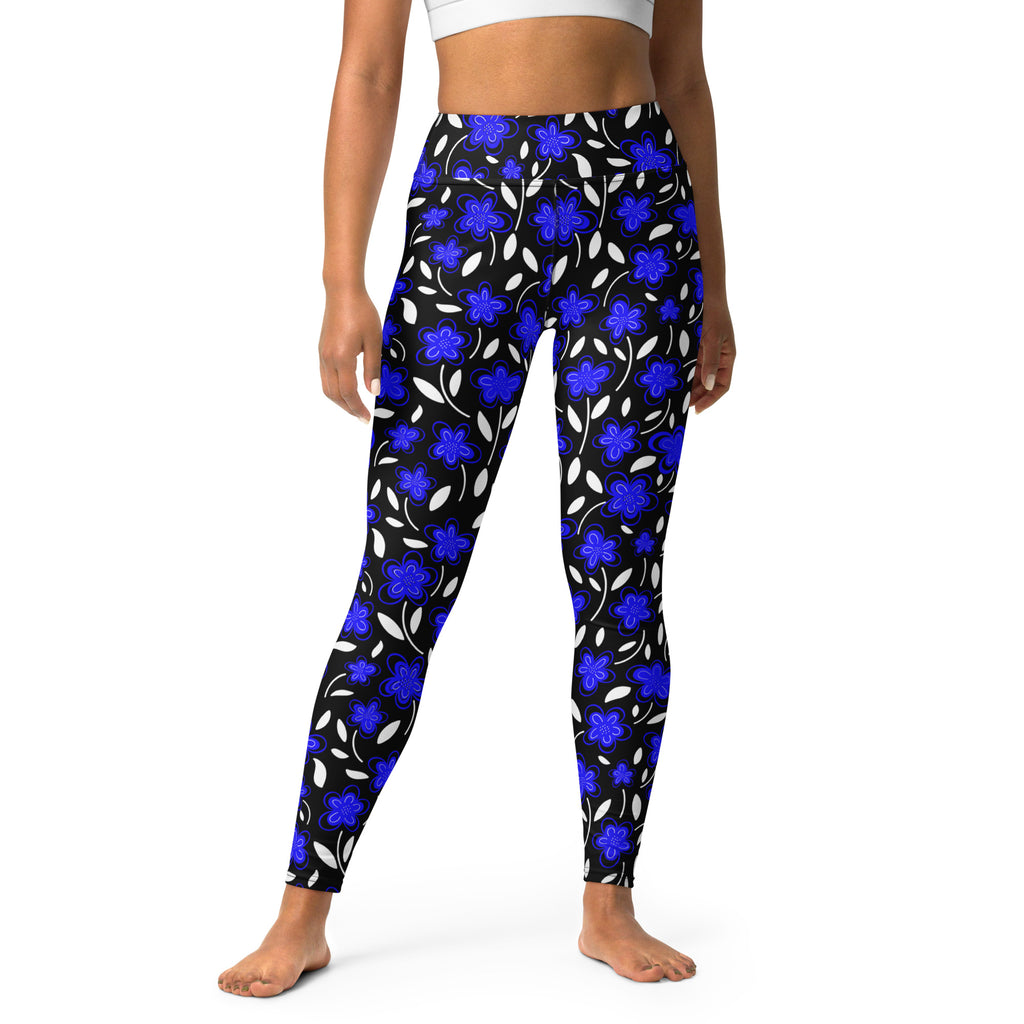 Women's Vibrant Blue Floral Buttery Soft Yoga Leggings - Quick Drying, High Waisted Comfort